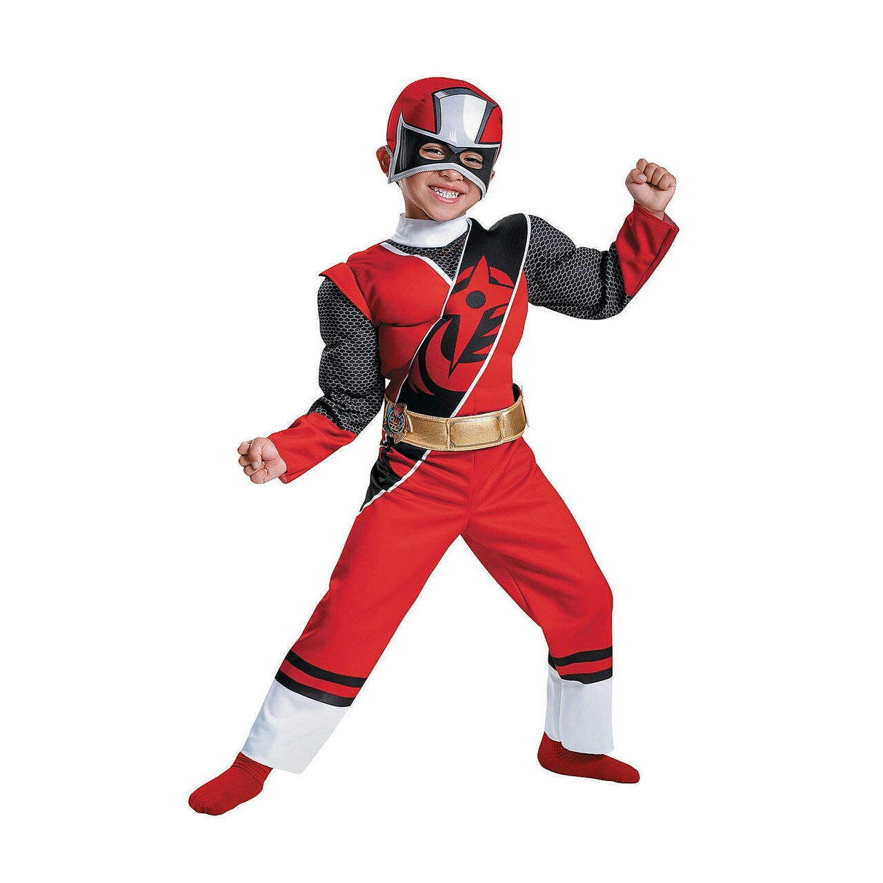 Red Ranger N Steel Costume Toddler Muscle Jumpsuit with Headpiece and Attached Belt